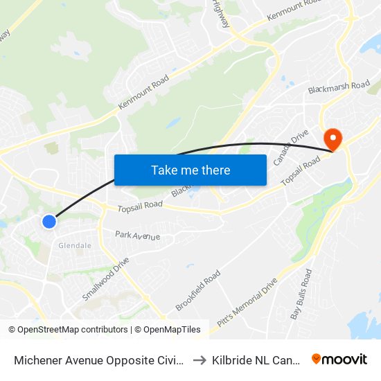 Michener Avenue Opposite Civic 21 to Kilbride NL Canada map