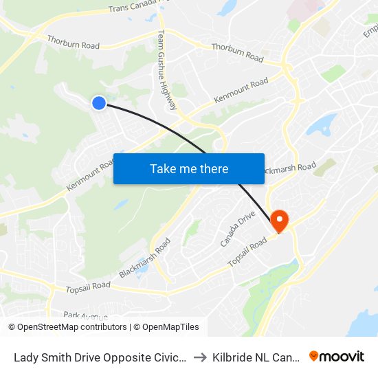 Lady Smith Drive Opposite Civic 157 to Kilbride NL Canada map