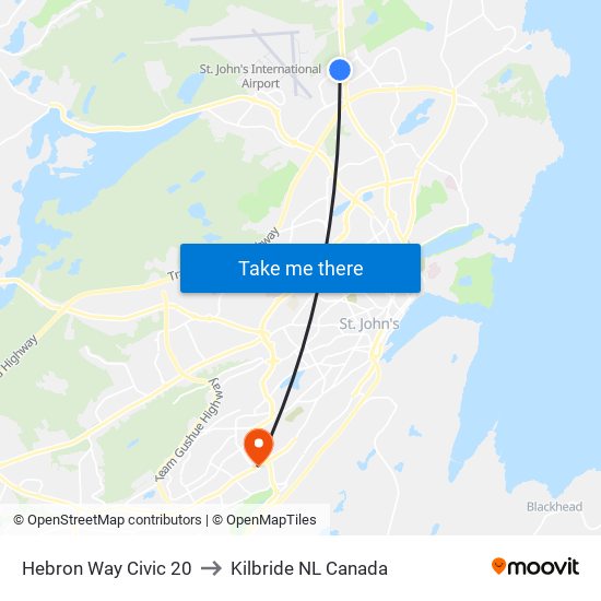 Hebron Way Civic 20 to Kilbride NL Canada map