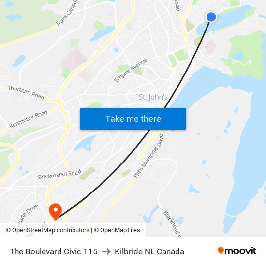 The Boulevard Civic 115 to Kilbride NL Canada map