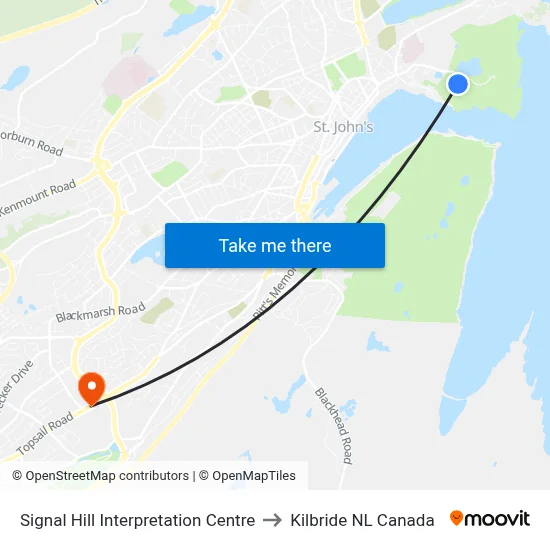 Signal Hill Interpretation Centre to Kilbride NL Canada map