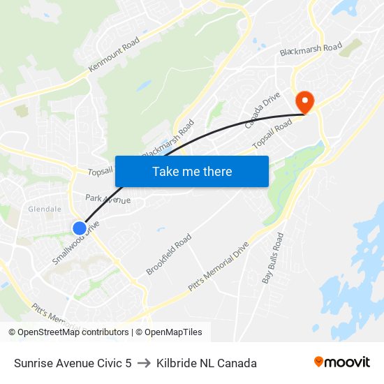 Sunrise Avenue Civic 5 to Kilbride NL Canada map