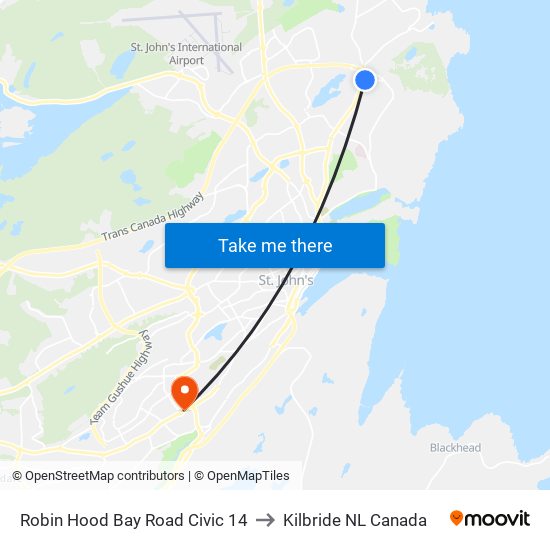 Robin Hood Bay Road Civic 14 to Kilbride NL Canada map