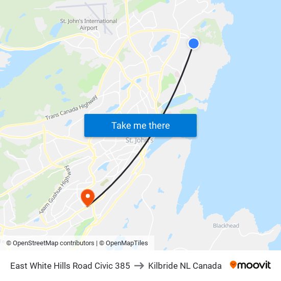 East White Hills Road Civic 385 to Kilbride NL Canada map