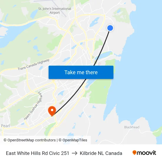 East White Hills Rd Civic 251 to Kilbride NL Canada map