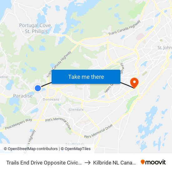 Trails End Drive Opposite Civic 8 to Kilbride NL Canada map