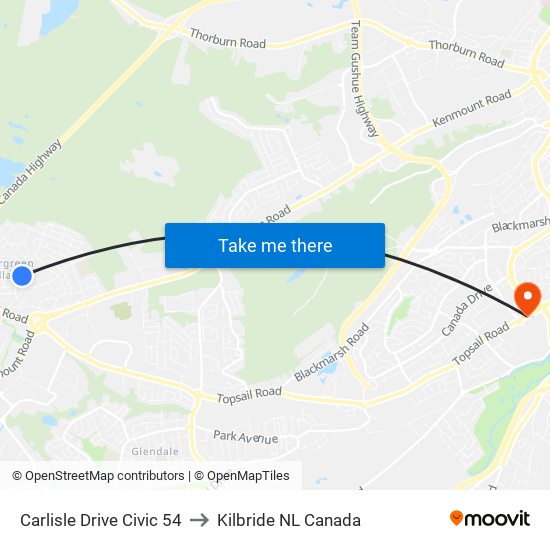 Carlisle Drive Civic 54 to Kilbride NL Canada map