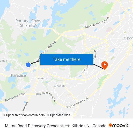 Milton Road Discovery Crescent to Kilbride NL Canada map