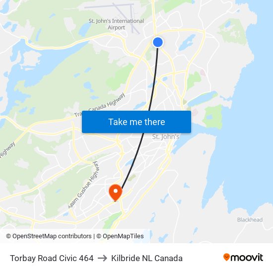 Torbay Road Civic 464 to Kilbride NL Canada map