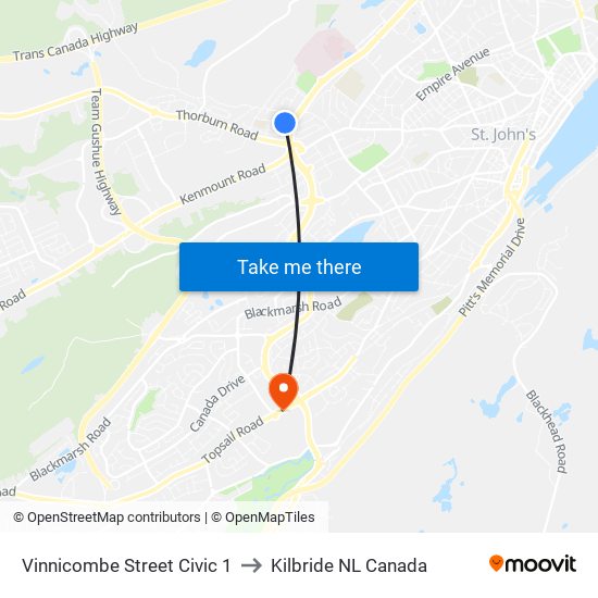 Vinnicombe Street Civic 1 to Kilbride NL Canada map