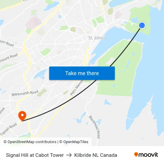 Signal Hill at Cabot Tower to Kilbride NL Canada map
