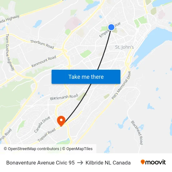 Bonaventure Avenue Civic 95 to Kilbride NL Canada map