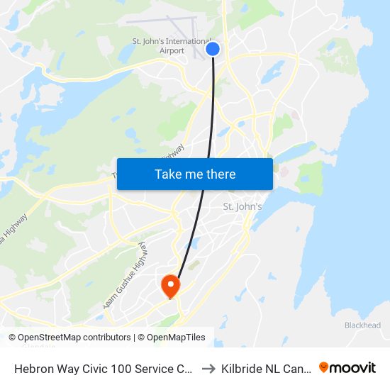 Hebron Way Civic 100 Service Canada to Kilbride NL Canada map