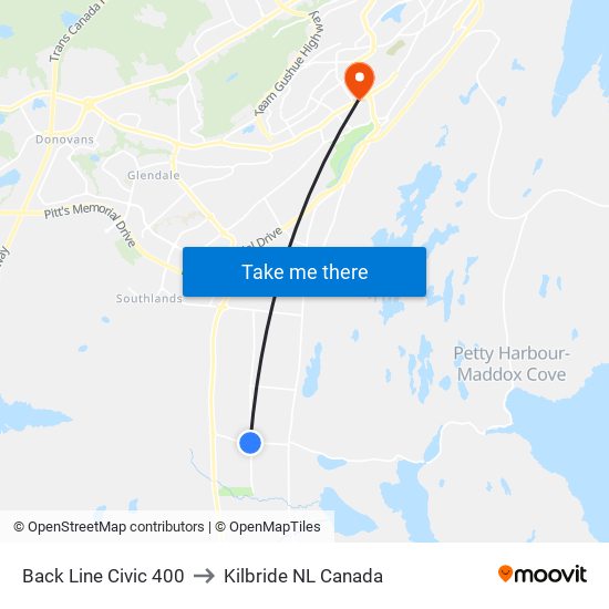 Back Line Civic 400 to Kilbride NL Canada map