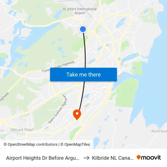 Airport Heights Dr Before Argus Pl to Kilbride NL Canada map