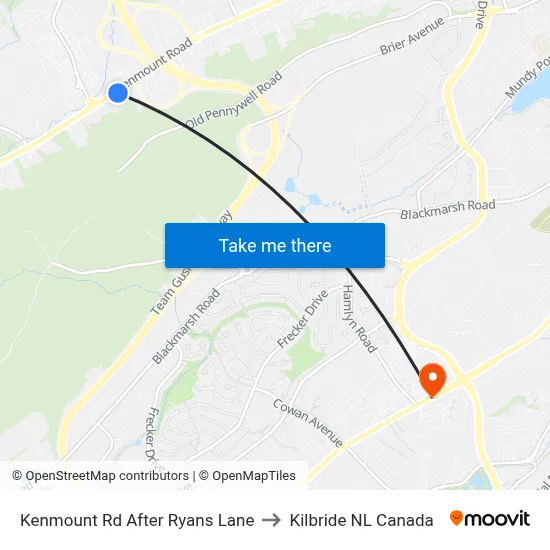 Kenmount Rd After Ryans Lane to Kilbride NL Canada map