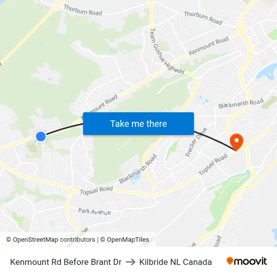 Kenmount Rd Before Brant Dr to Kilbride NL Canada map