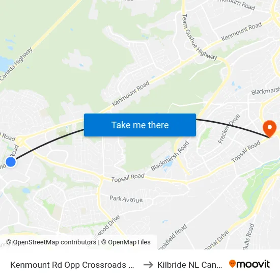 Kenmount Rd Opp Crossroads Motel to Kilbride NL Canada map