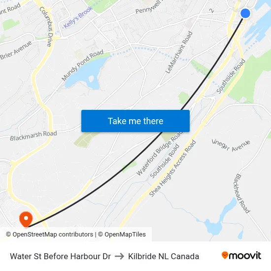 Water St Before Harbour Dr to Kilbride NL Canada map
