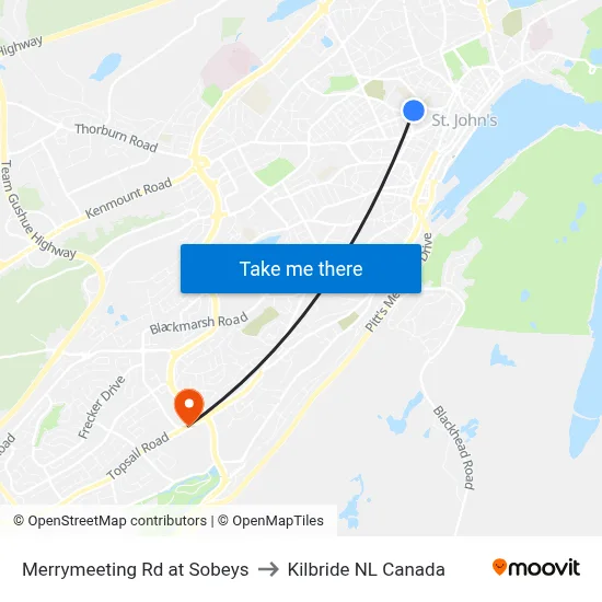 Merrymeeting Rd at Sobeys to Kilbride NL Canada map