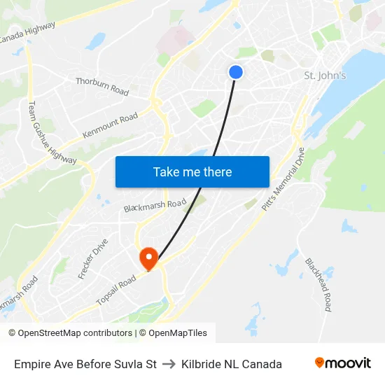 Empire Ave Before Suvla St to Kilbride NL Canada map