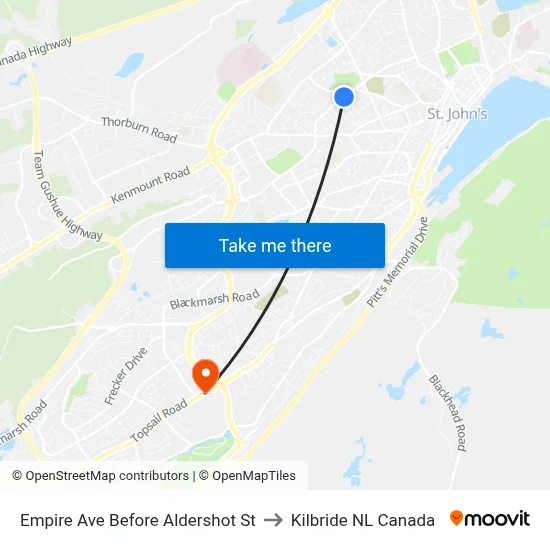 Empire Ave Before Aldershot St to Kilbride NL Canada map