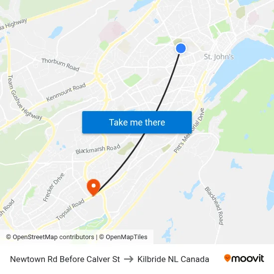 Newtown Rd Before Calver St to Kilbride NL Canada map