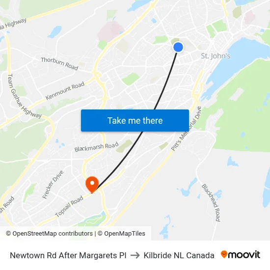 Newtown Rd After Margarets Pl to Kilbride NL Canada map