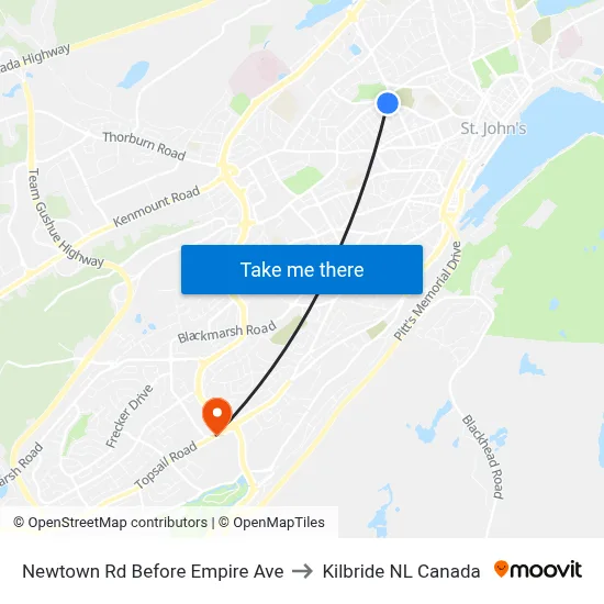 Newtown Rd Before Empire Ave to Kilbride NL Canada map