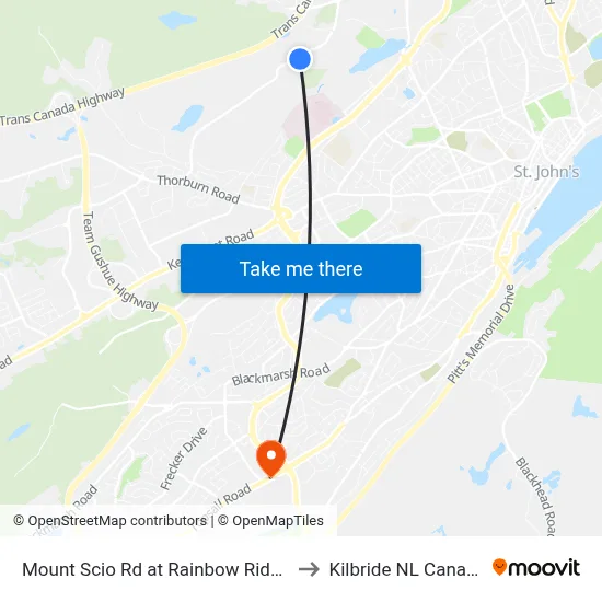 Mount Scio Rd at Rainbow Riders to Kilbride NL Canada map