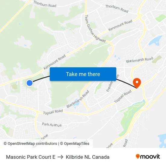 Masonic Park Court E to Kilbride NL Canada map