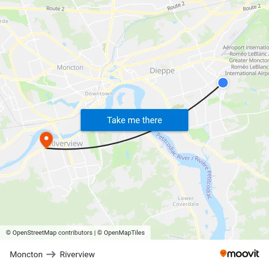 Moncton to Riverview map