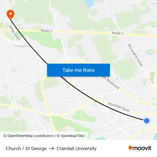 Church / St George to Crandall University map