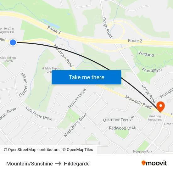 Mountain/Sunshine to Hildegarde map