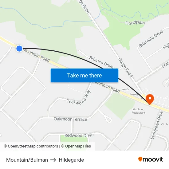 Mountain/Bulman to Hildegarde map