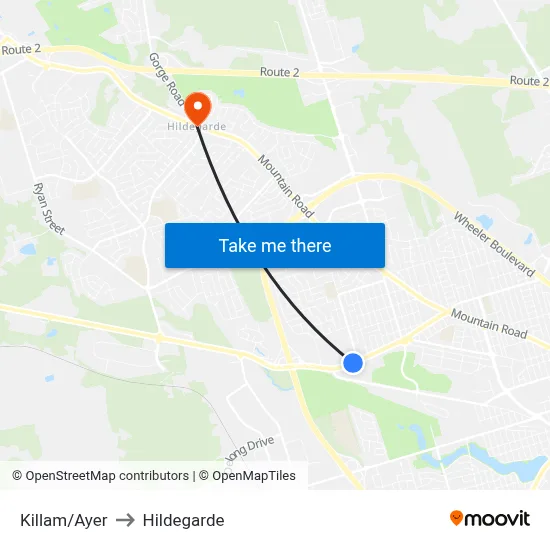 Killam/Ayer to Hildegarde map