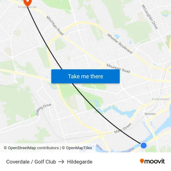 Coverdale / Golf Club to Hildegarde map