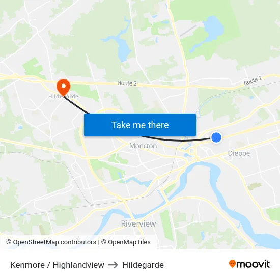 Kenmore / Highlandview to Hildegarde map