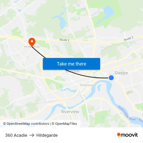 360 Acadie to Hildegarde map