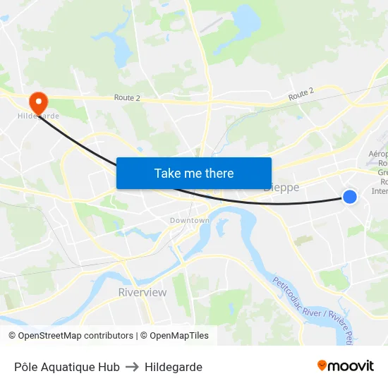 Pôle Aquatique Hub to Hildegarde map