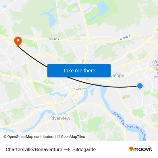 Chartersville/Bonaventure to Hildegarde map