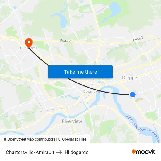 Chartersville/Amirault to Hildegarde map