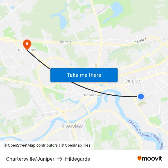 Chartersville/Juniper to Hildegarde map