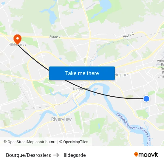 Bourque/Desrosiers to Hildegarde map
