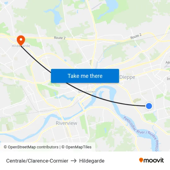Centrale/Clarence-Cormier to Hildegarde map