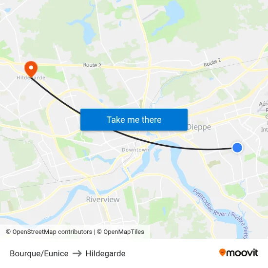 Bourque/Eunice to Hildegarde map
