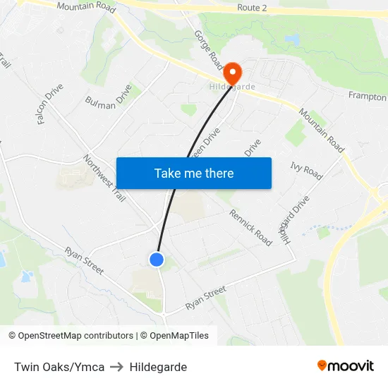 Twin Oaks/Ymca to Hildegarde map