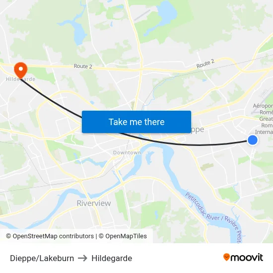 Dieppe/Lakeburn to Hildegarde map