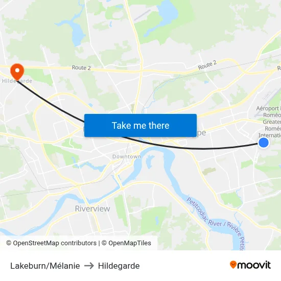 Lakeburn/Mélanie to Hildegarde map