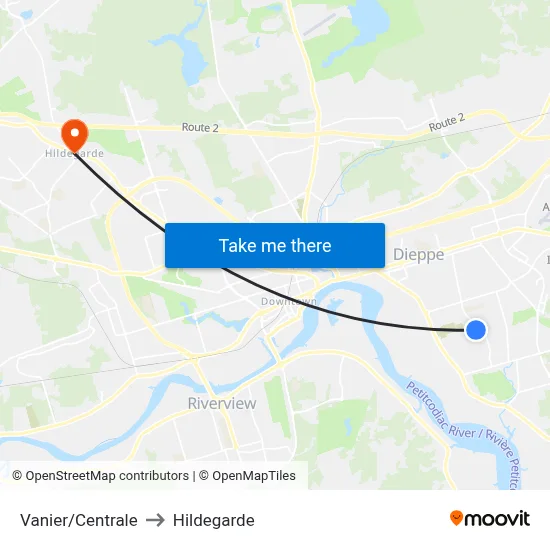Vanier/Centrale to Hildegarde map